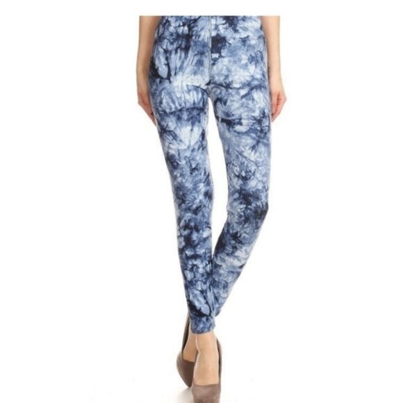 BLUE   White Frost Print Tye Dye Full Length Leggings Size 12-20 NWT - Picture 3 of 5